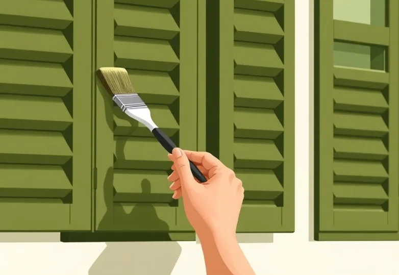 Mise en peinture au pinceau de volets et d'encadrements en bois